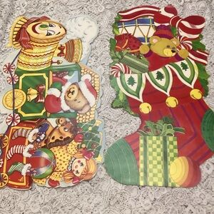 Festive Christmas Train & Stocking Die Cut Window Decorations Double Sided